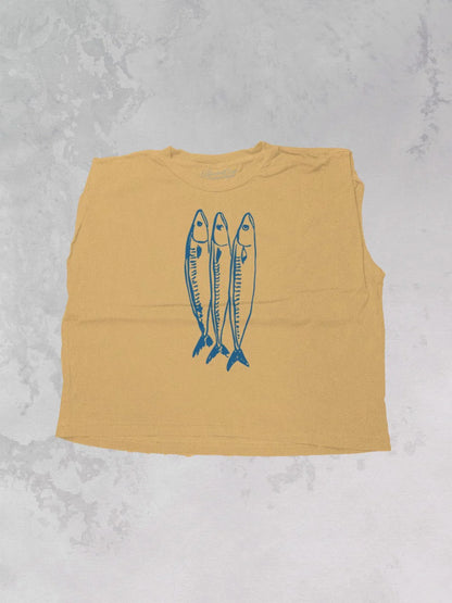 Three Little Fish Vintage Cropped Muscle Tank- mustard