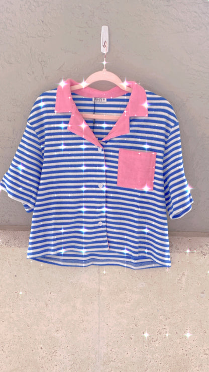 Blue Stripe Shorts Set