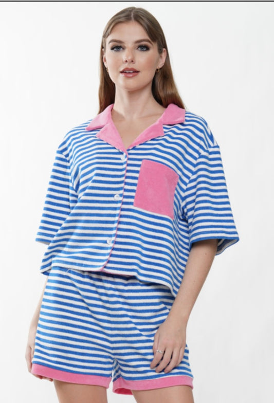 Blue Stripe Shorts Set