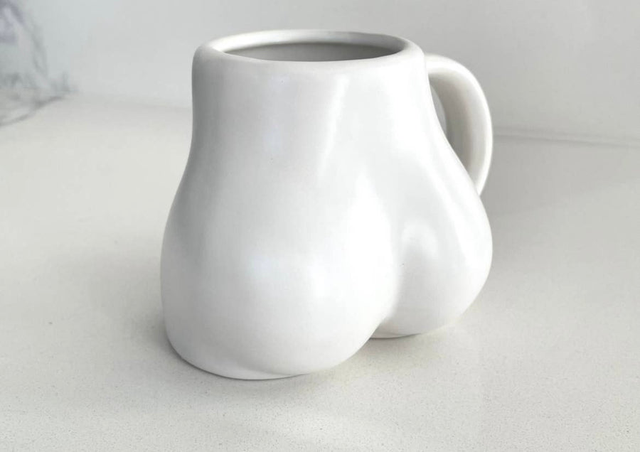 Glossy white butt mug