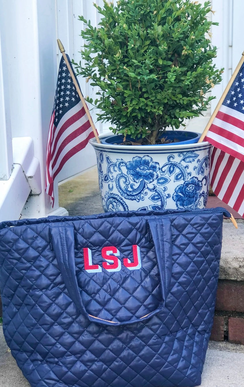 Monogrammed puffer bag